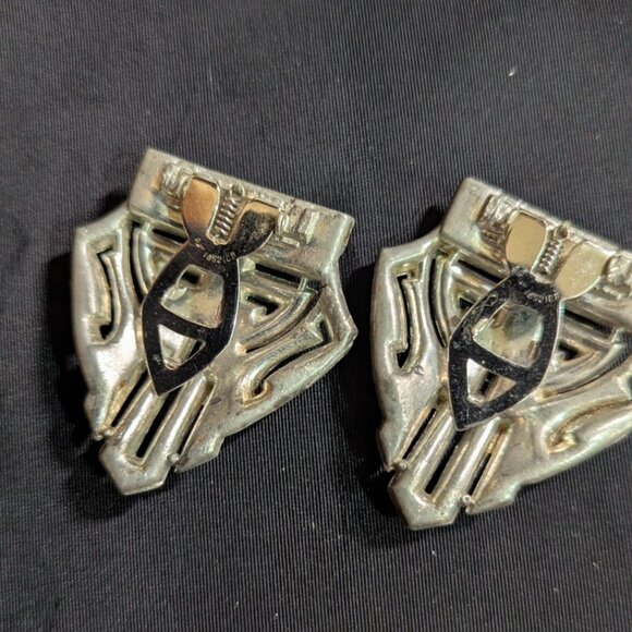 vtg Rhinestone Art Deco Dress  Clips Pair 2.5" Silver-Toned Geometric - Picture 5 of 5